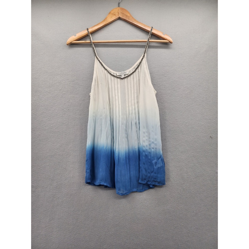 Patrons of Peace Blue White Ombre Beaded Pintuck‎ Rayon Cami Tank Top Small Boho